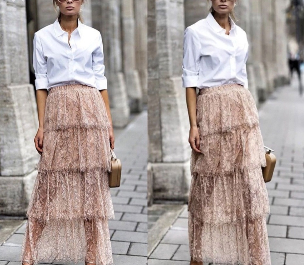 NWT! Zara long ruffled pink skirt, Medium